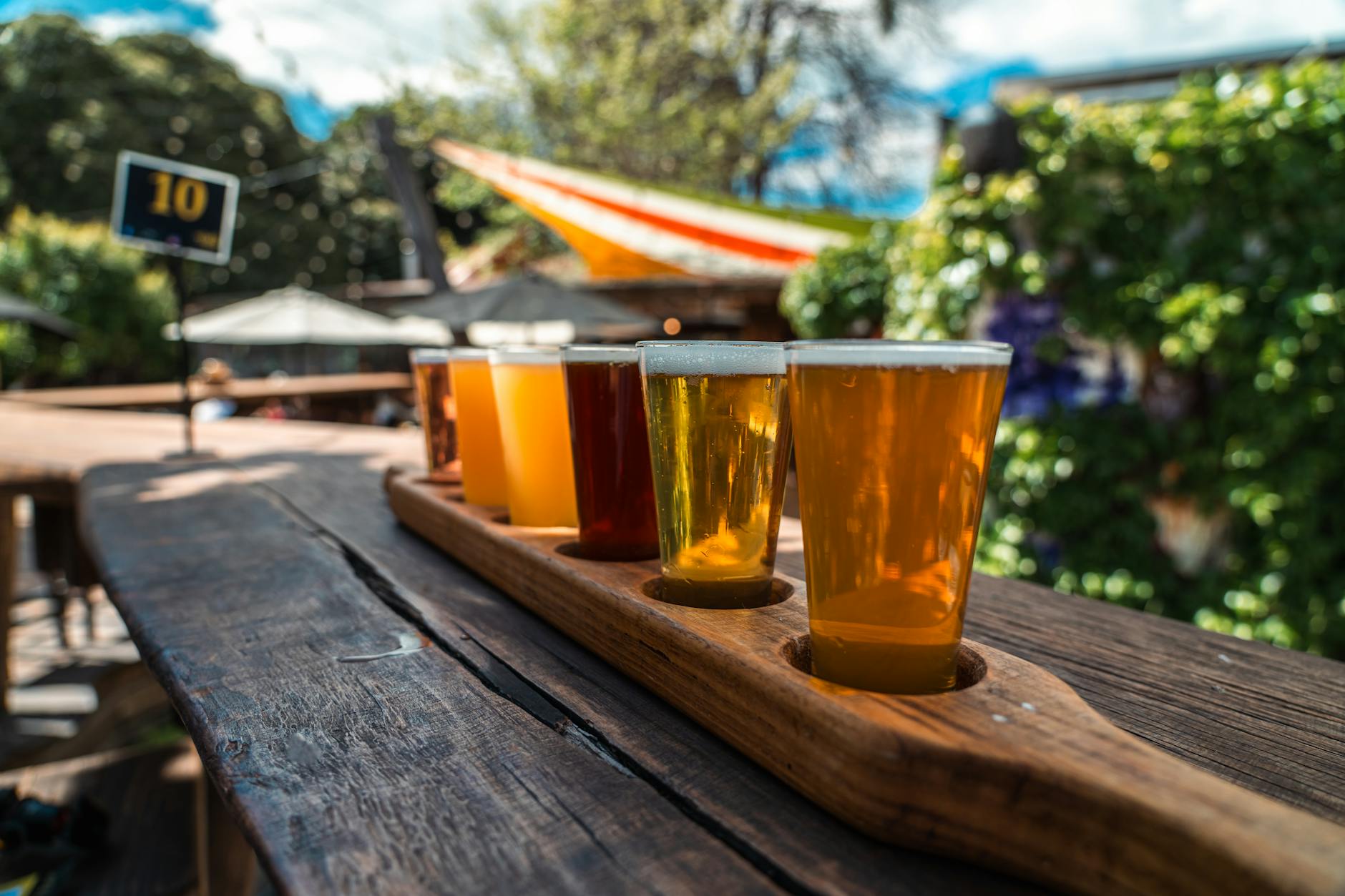 Traditional Berlin beer garden with outdoor seating under trees