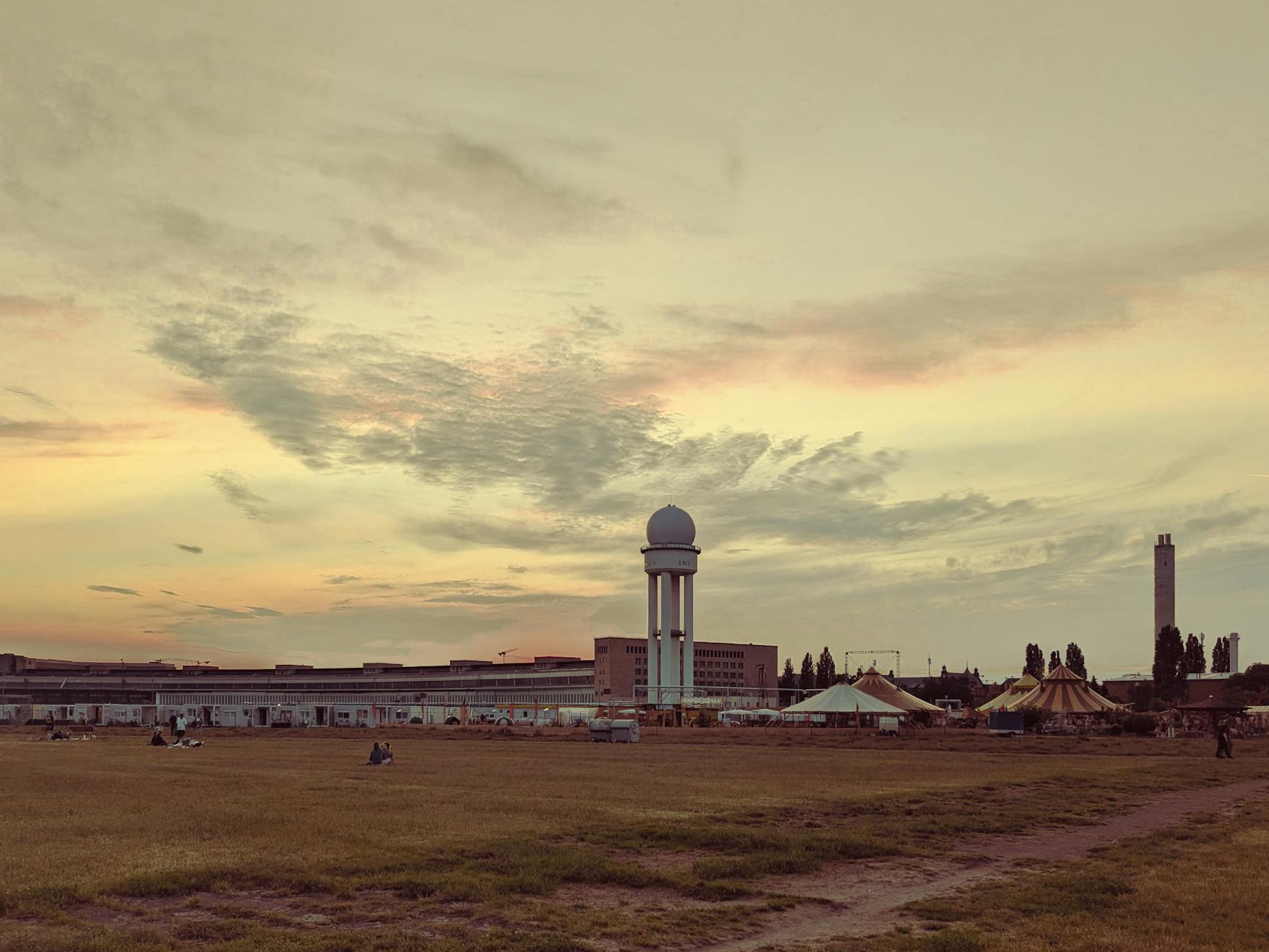 People enjoying Tempelhofer Feld former airport park in Berlin