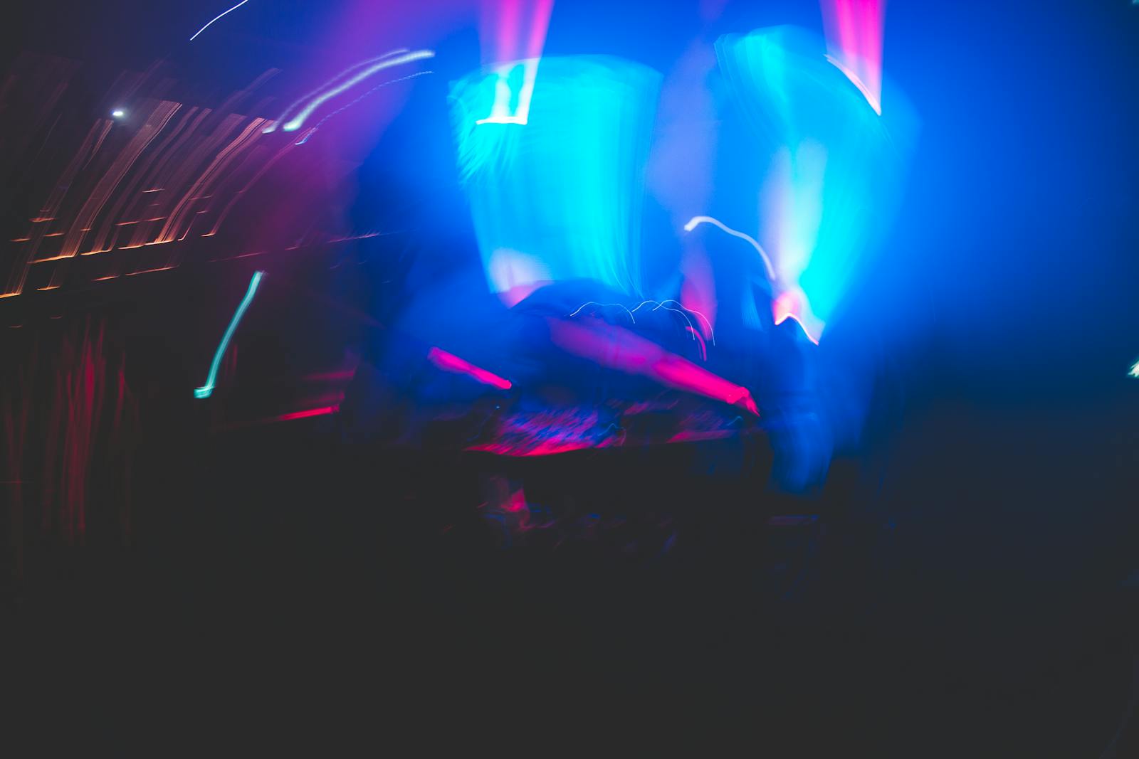 Long exposure colourful lights inside a nightclub
