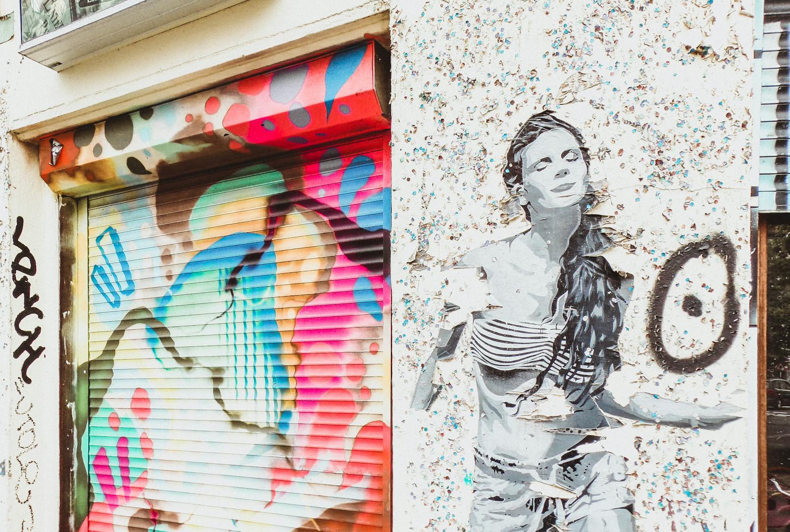 Dynamic street art on Berlin urban wall