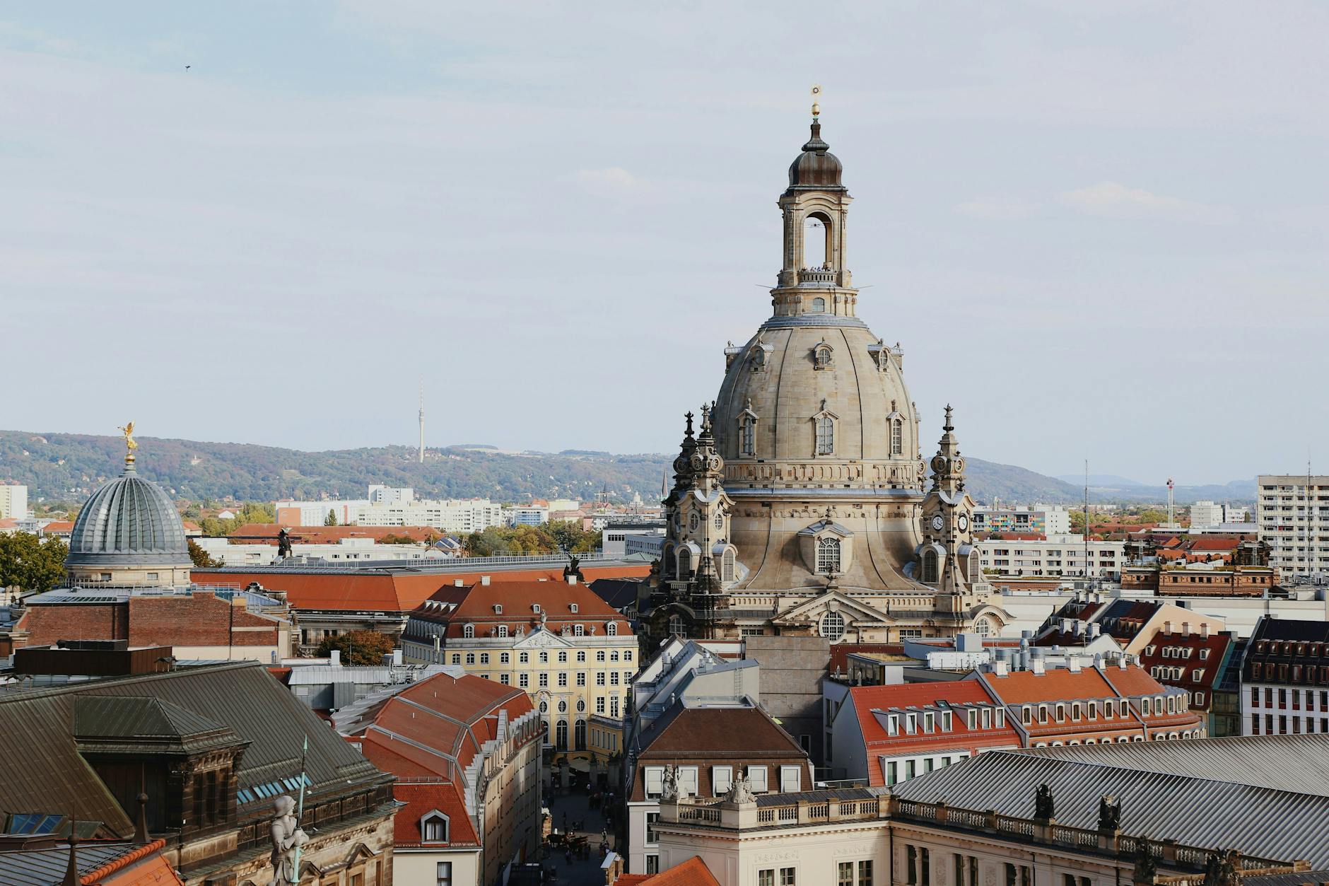 Dresden Frauenkirche cathedral and reconstructed baroque Old Town