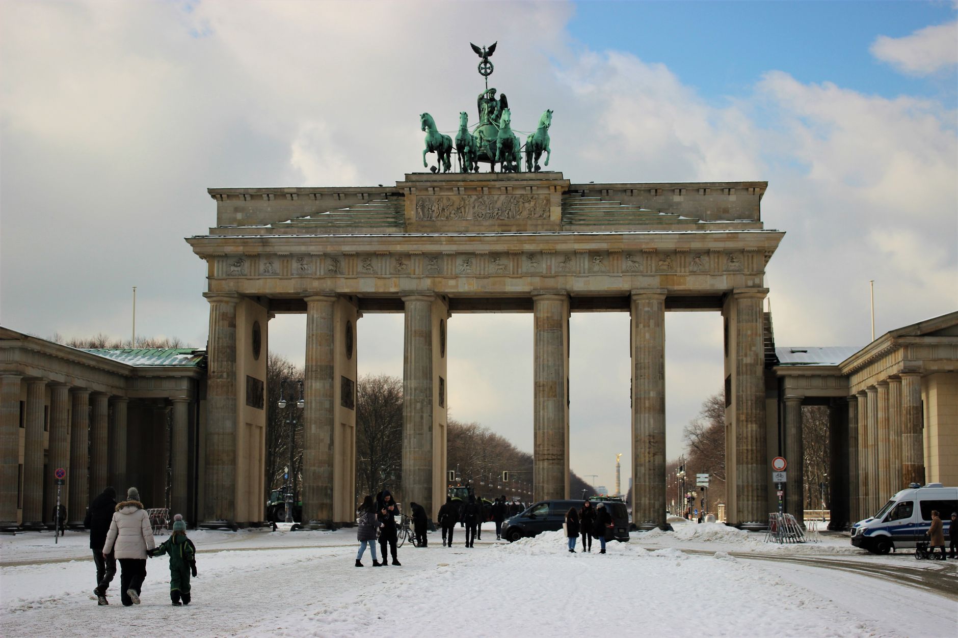Snow-covered Brandenburg Gate in Berlin in winter