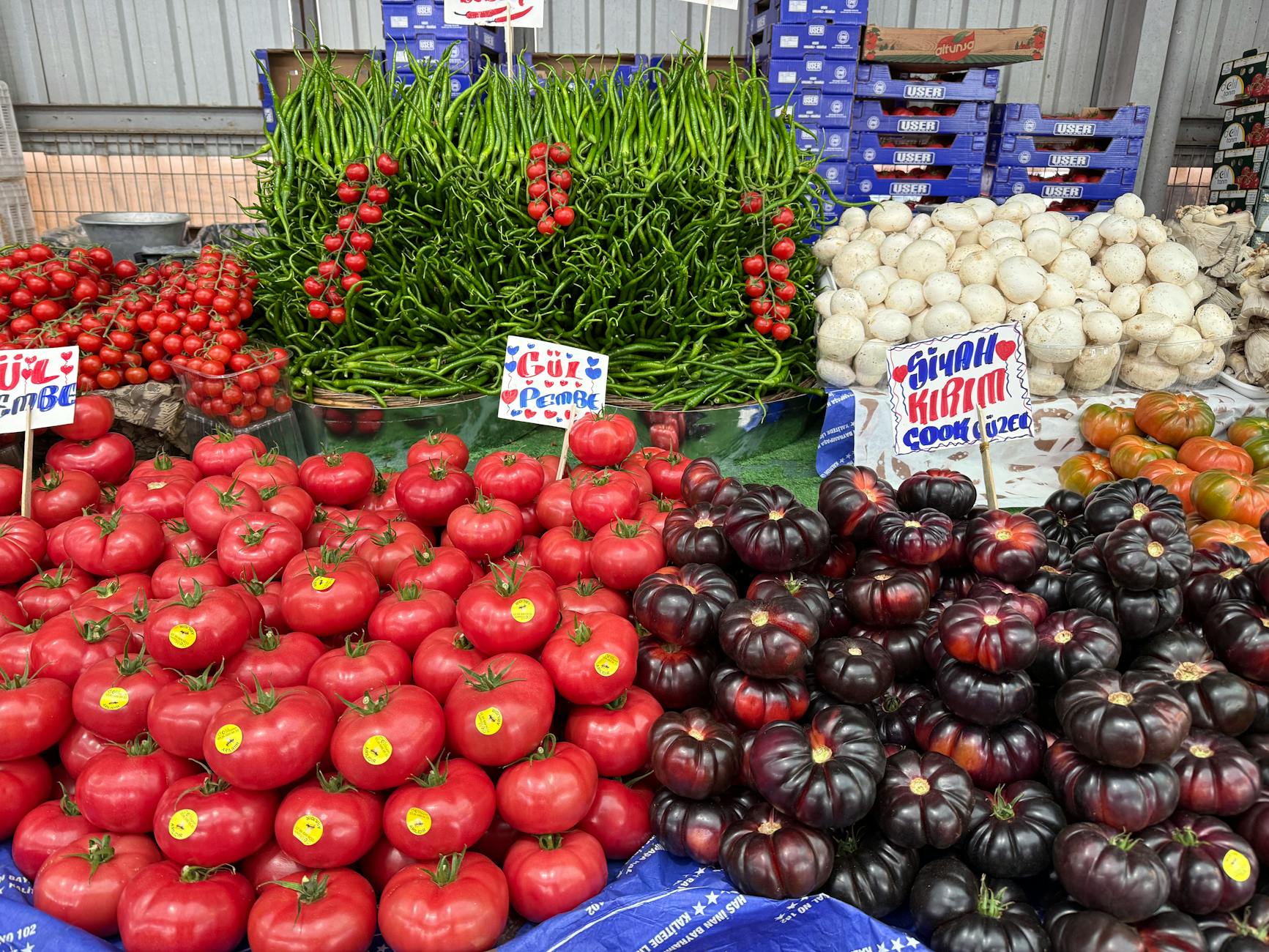 Fresh produce stall at the Turkish Market on Maybachufer in Berlin