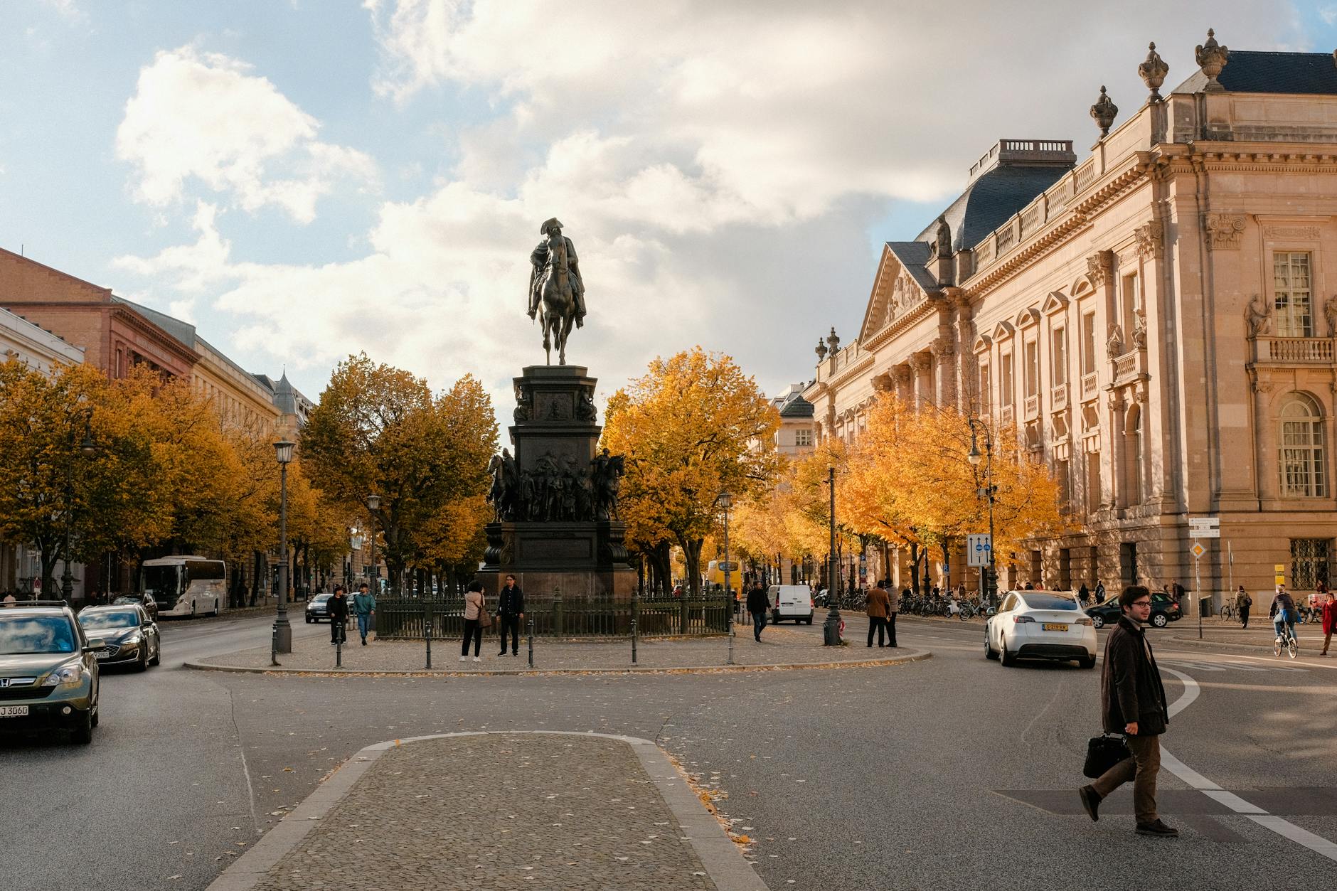 Autumn street scene in Berlin showing weather conditions for packing