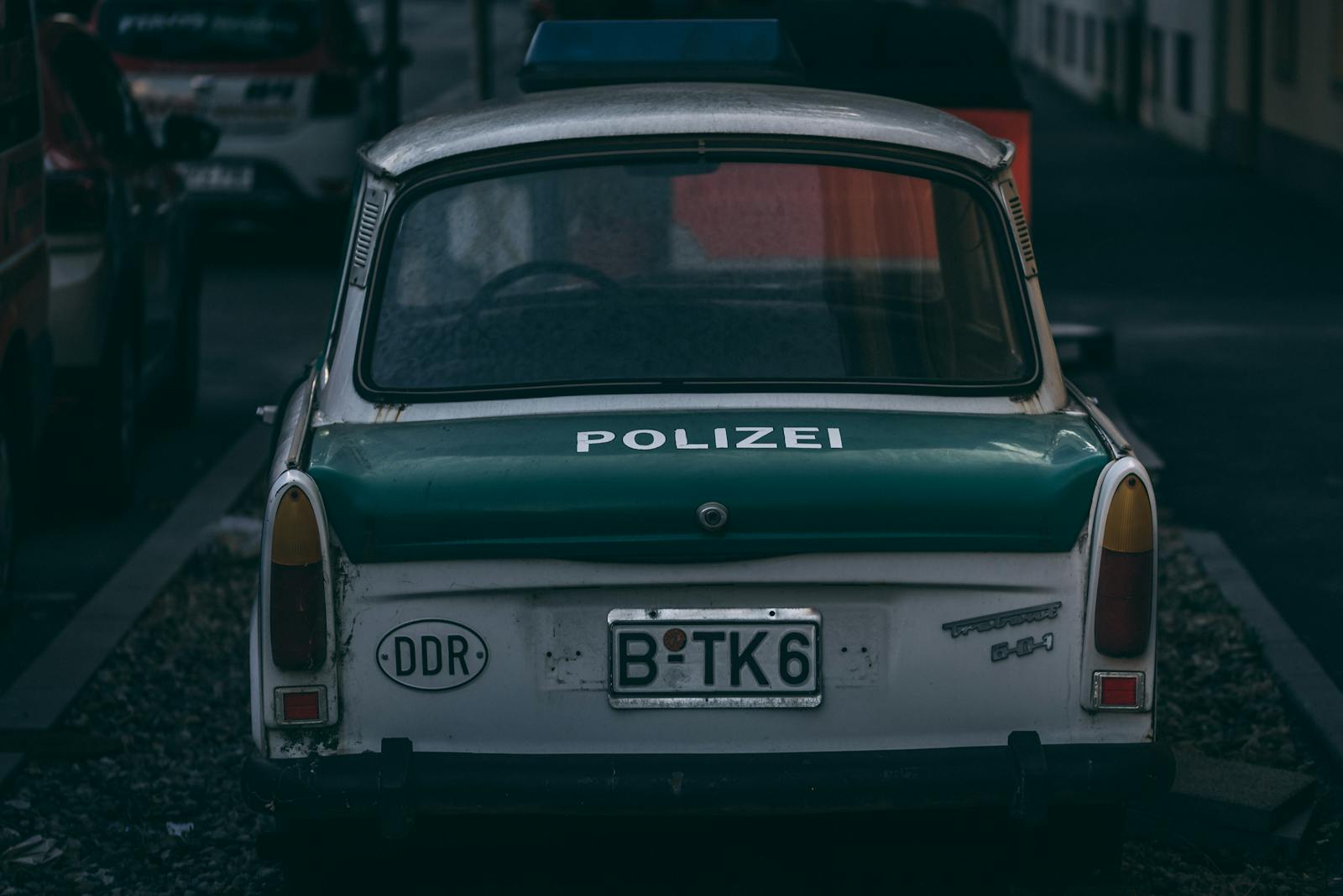 Classic DDR police car parked showcasing East German history
