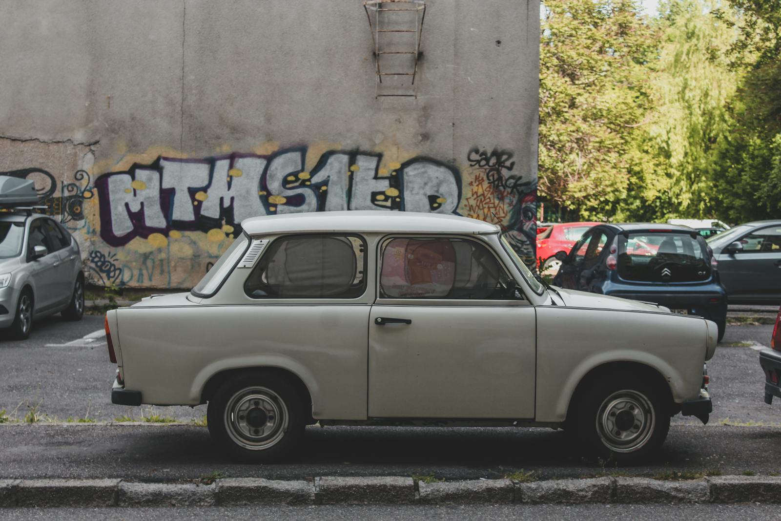 Classic Trabant 601 parked on an urban Berlin street